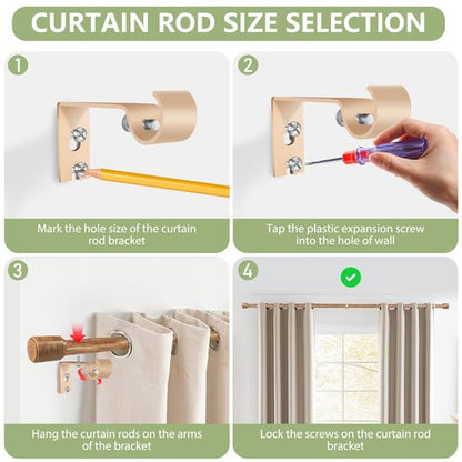 5/8” Diameter Curtain Rods 30-90 Inch, for 30-84 Inch Windows, Adjustable Splicing Wood Grain Curtain Rods for Windows with Brackets, Window Rod Long Small Curtains Rod, 1 Pack