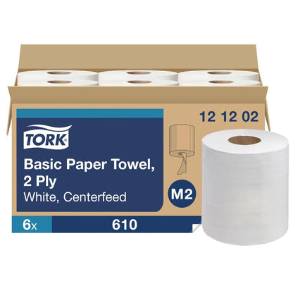 Tork Centerfeed Paper Towel White M2, High Absorbency, 6 x 610 Sheets, 121202