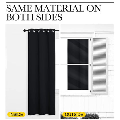 NICETOWN Bathroom Blackout Curtains and Drapes 48 inches Length, Black Solid Thermal Insulated Grommet Blackout Drapery Panels for Window (2 Panels, 34 inches Wide, Black)