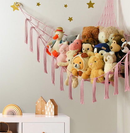 mirolam Stuffed Animal Storage Hammock Net - Toy Hammock Net for Stuffed Animals Corner - Hanging Stuff Animal Organizer Holder Large Pink Baby Nursery Room Decor