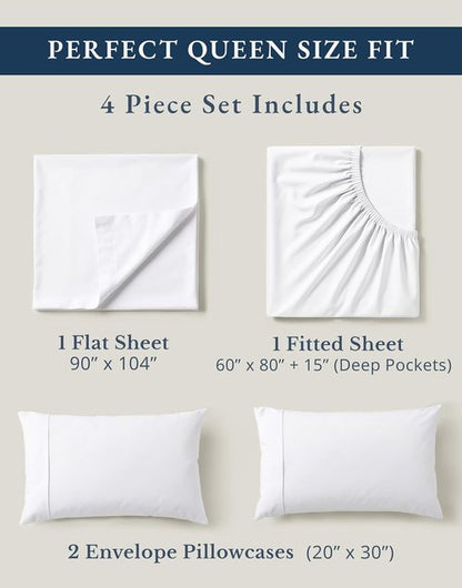 Lane Linen Eco-Friendly 100% Organic Cotton Queen Sheet Set - Soft, Comfy & Naturally Cooling, White