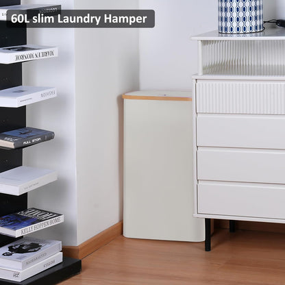 Regine Switzerland Slim Laundry Hamper - 60L Narrow Design with Lid & Bamboo Handle | Beige