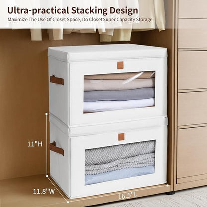 Homsorout Large Clothing Storage Bins - Collapsible Organizer Boxes with Handles & Lids | 2 Pack, White