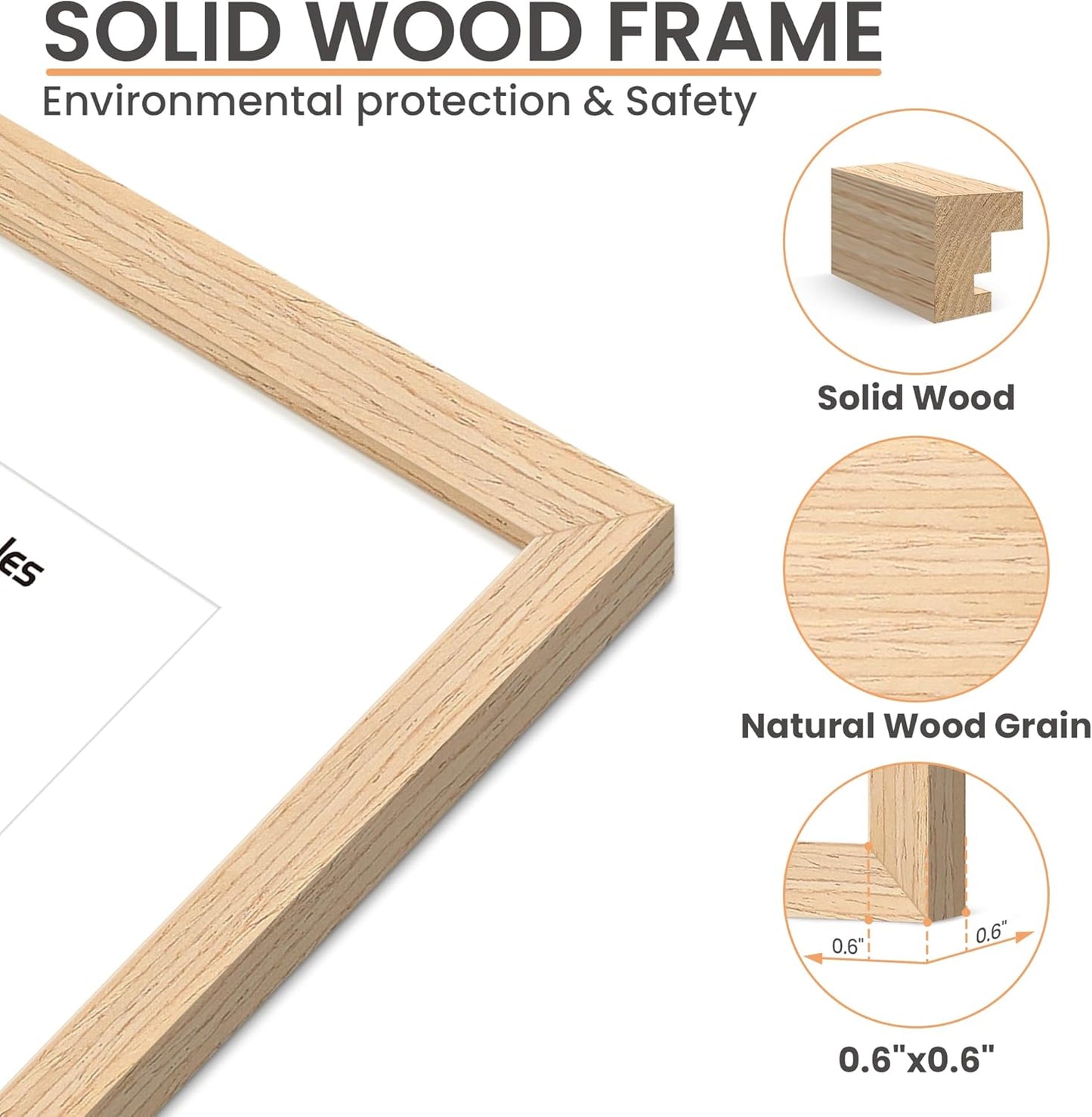 Upsimples 11x14 Picture Frame - Natural Solid Wood Frame for 8x10 or 11x14 Photos | Vertical/Horizontal Display