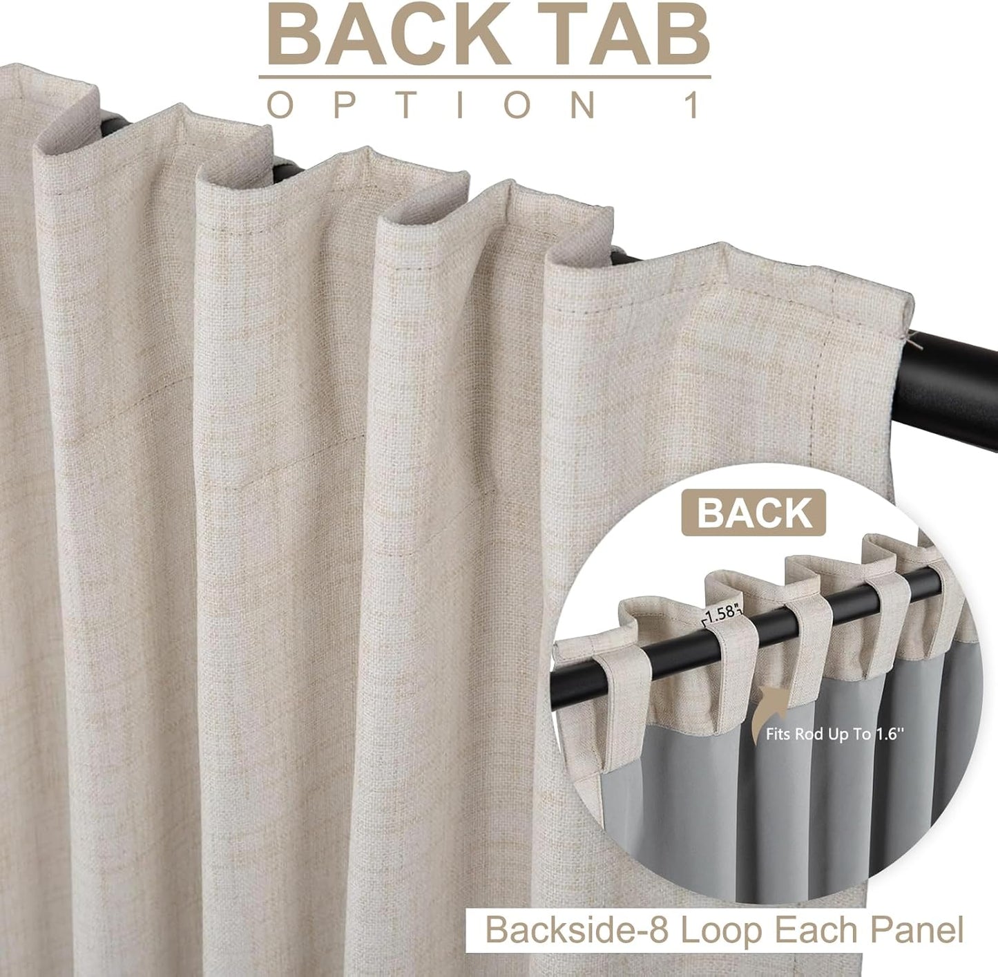 Skiennix 100% Blackout Linen Curtains - Thermal Insulated Drapes for Bedroom | 90" Long, Cream, 2 Panels Set