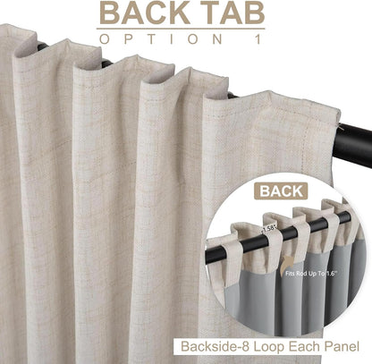 Skiennix 100% Blackout Linen Curtains - Thermal Insulated Drapes for Bedroom | 50" W x 96" L, Cream