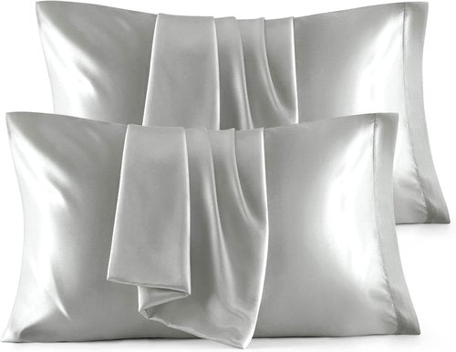 Bedsure Satin Pillowcase - Silky Silver Grey Pillowcases for Hair & Skin | Queen Size 20x30 Inches, Set of 4