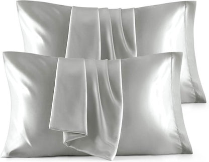 Bedsure King Size Satin Pillowcase Set - Silver Grey 20x36 Inch Covers for Hair & Skin Care