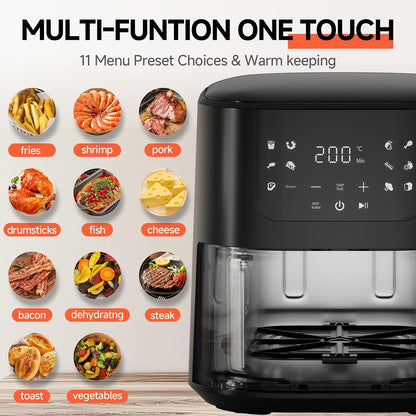 QIDO Air Fryer - 8-in-1 Multi-Cooker with 5 QT Capacity & Precision Heating | Dark Black Finish