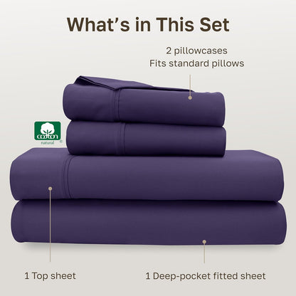 California Design Den Soft Full Size Cotton Sheet Set - 400 TC Silky Smooth Sateen Weave, Deep Pockets - Purple