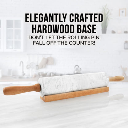 Zulay Kitchen Marble Rolling Pin - 17-Inch Polished Marble With Beechwood Handle | Non-Stick Baking Tool