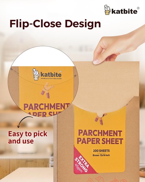 Katbite Unbleached Parchment Paper - 200 Precut Sheets, 12x16 In, Heavy Duty for Baking & Cooking