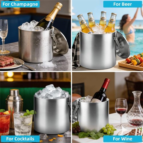 Chefbee 3L Double-Wall Stainless Steel Ice Bucket and 4 Pack Kitchen Sink Drain Strainer