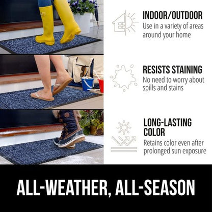 GORILLA GRIP Waterproof All-Season WeatherMAX Doormat - Natural Rubber, Stain & Fade Resistant, 29x17, Navy Greek Keys