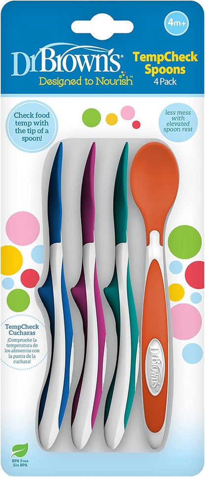 Dr. Brown's TempCheck Spoons - Designed to Nourish | 4-Pack in Blue for Easy Feeding