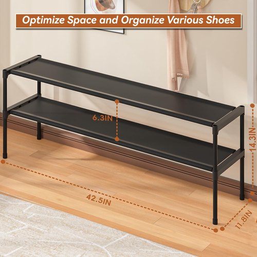 LUKYTOWER Extra Long Shoe Rack 2 Tier Shoe Storage Organizer Wide Stackable Shoe Organizer Racks for Closet Entryway,Shoe Shelf Stand Sturdy Durable Shoes Rack Holder Save Space