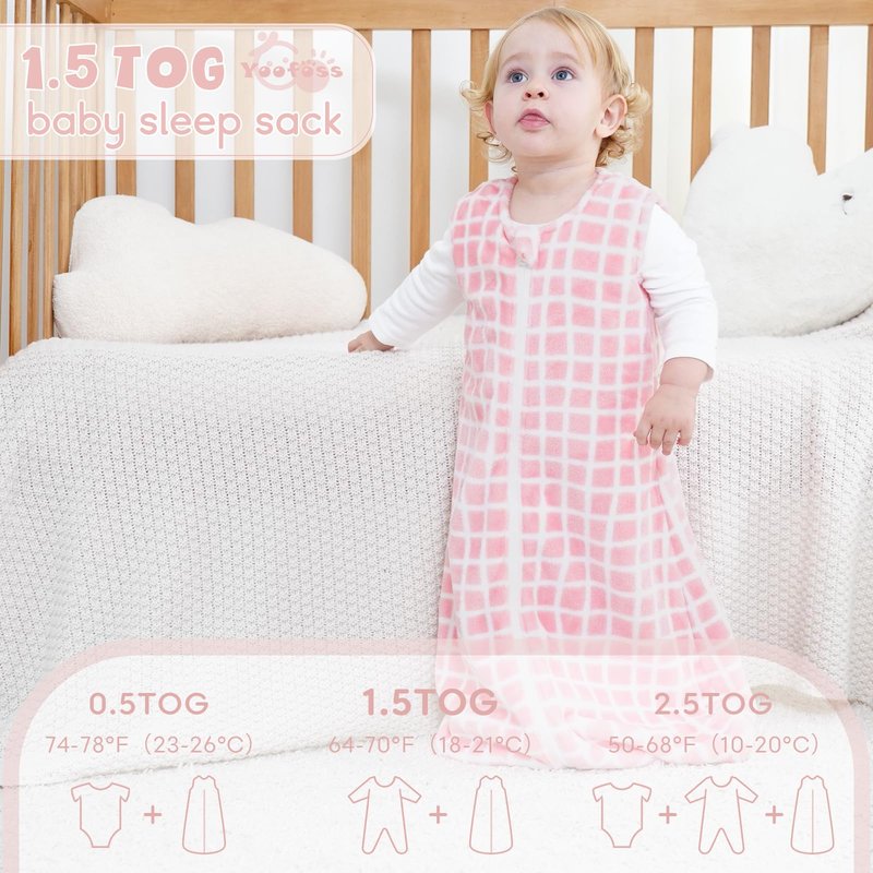 Yoofoss Baby Sleep Sack 6-12 Months, 1.5 Tog Sleep Sack, Fleece Baby Wearable Blanket with 2-Way Zipper, Infant Sleeping Sack, Soft Warm Lightweight(Small)