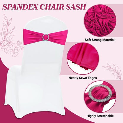 MDS Spandex Chair Sashes - Universal Fit Elastic Stretch Bands with Buckle Slider - Pack of 125 | Magenta
