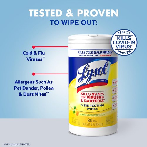 Lysol Disinfectant Wipes - Multi-Surface Antibacterial Cleaning - Lemon & Lime Blossom, 80 Count (Pack of 3)