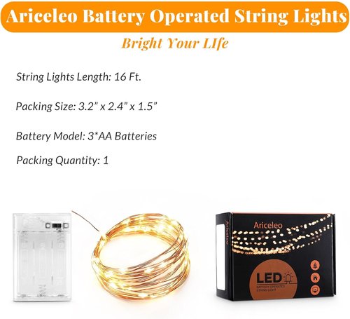 Ariceleo LED String Lights - 16.4ft Battery & 65.6ft USB with 8 Lighting Modes