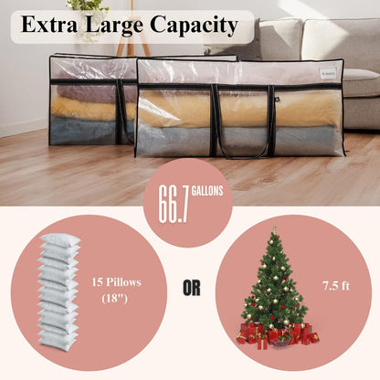 VENO Extra Large Moving Bags - Heavy Duty Storage Solution for College & Christmas Tree | 4 Pack, Clear
