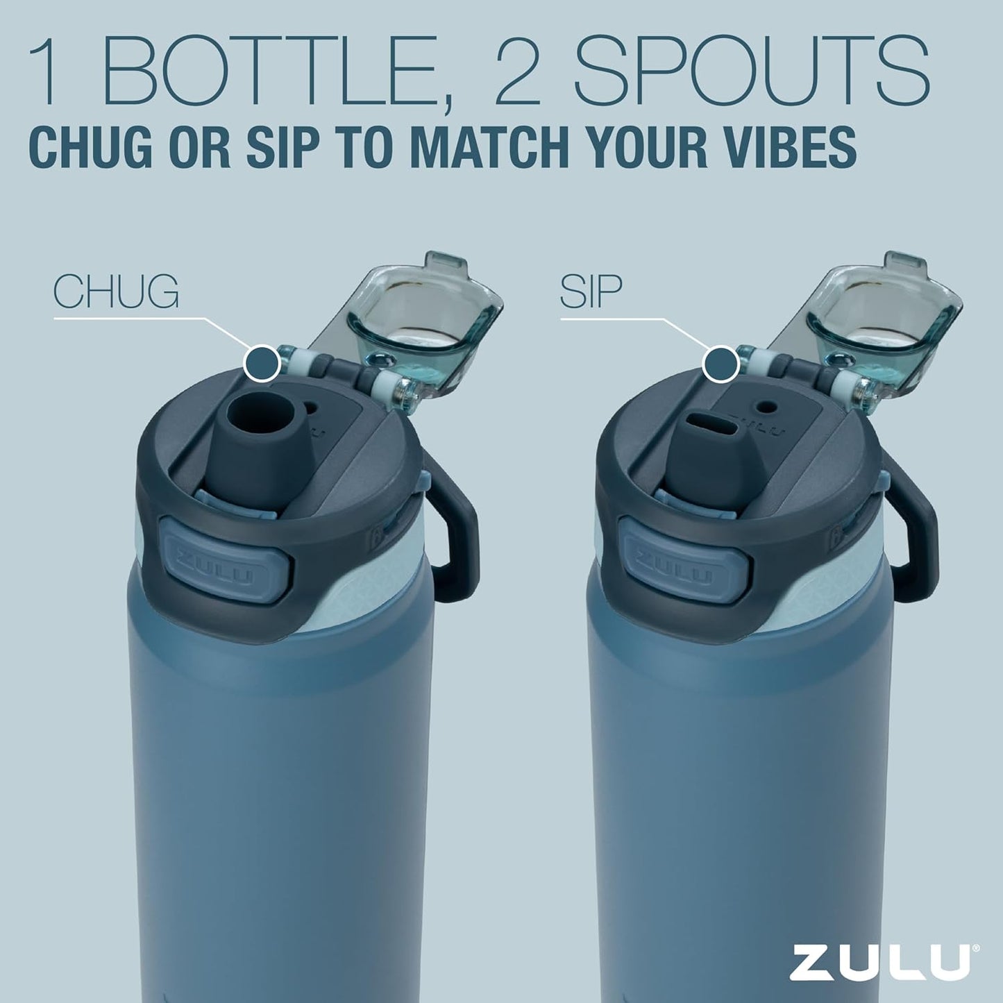 ZULU Powerfill Pro 32oz Stainless Steel Water Bottle - Quick Fill Lid, Triple Walled Insulation, Leak Proof | High Tide Color