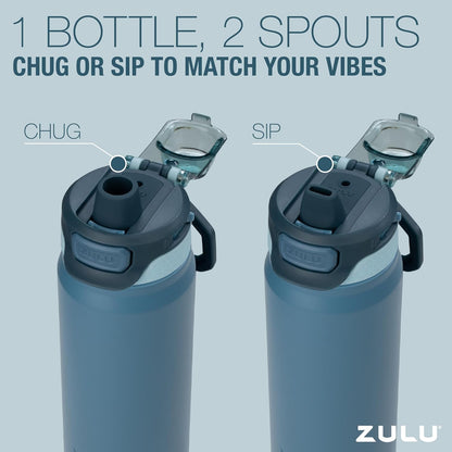 ZULU Powerfill Pro 32oz Stainless Steel Water Bottle - Quick Fill Lid & Triple Walled Insulation | Evergreen Color