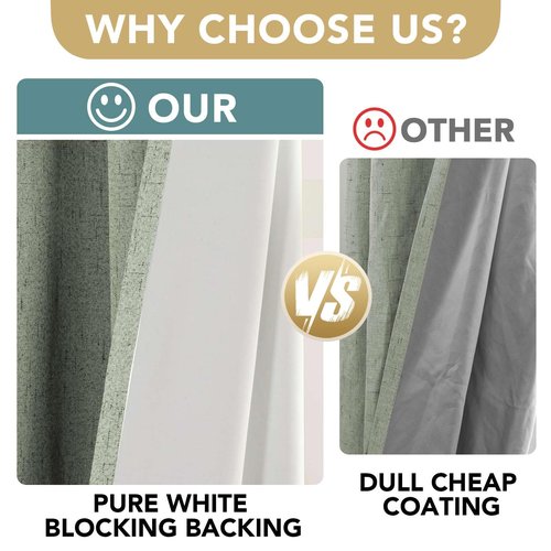 H.VERSAILTEX Linen Blackout Curtains 108 Inches Long 100% Absolutely Blackout Thermal Insulated Textured Linen Look Curtain Draperies Anti-Rust Grommet, Energy Saving with White Liner, 2 Panels, Sage