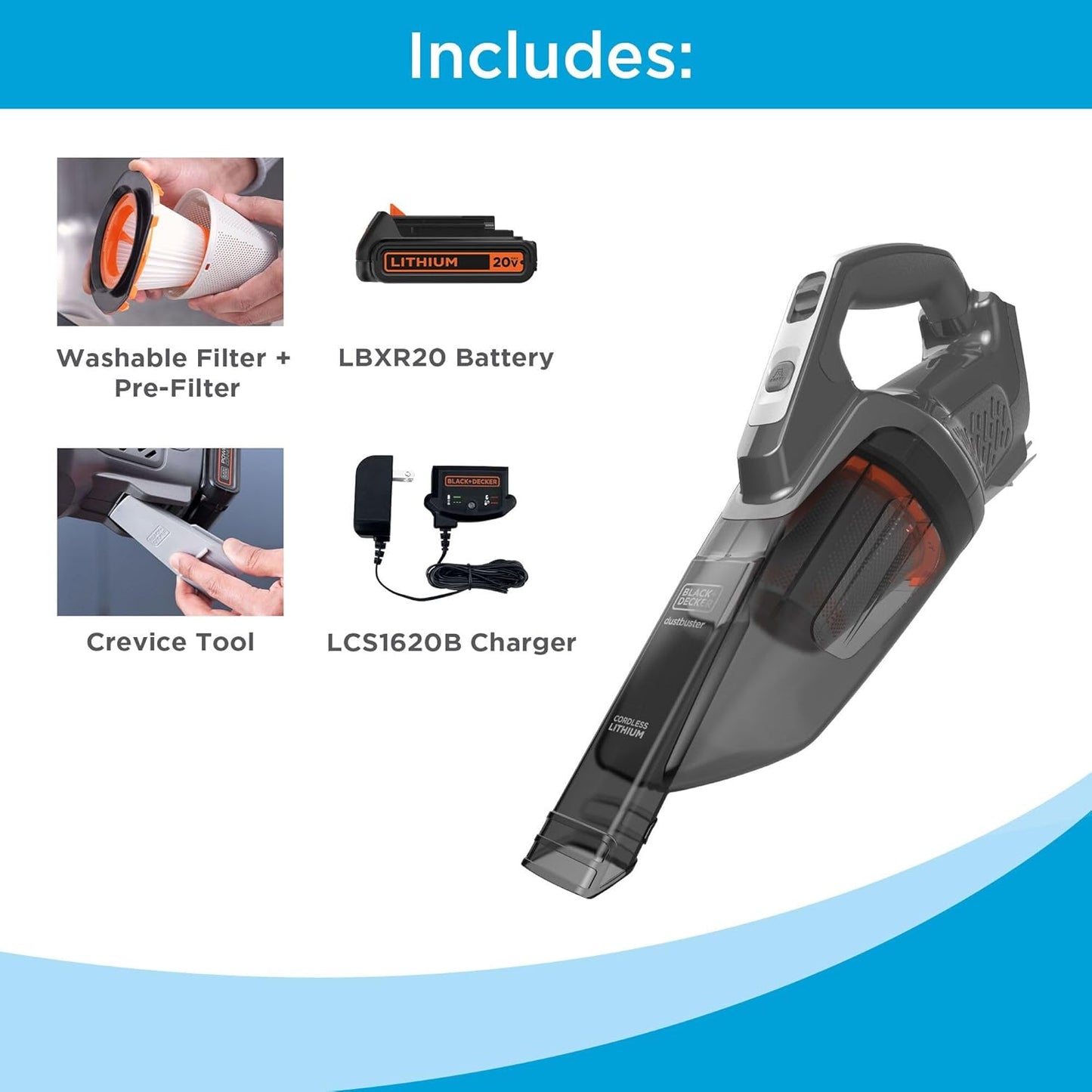 BLACK+DECKER 20V Dustbuster Portable Handheld Vacuum - Cordless, Rechargeable for Home & Car