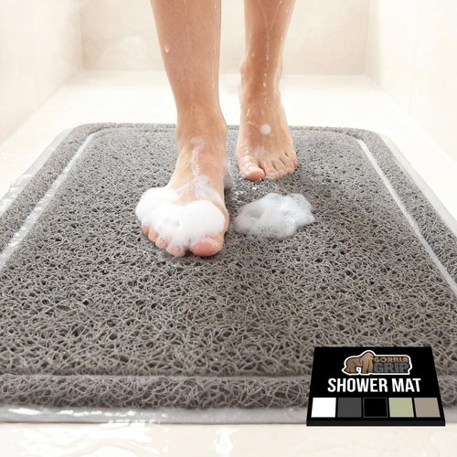 GORILLA GRIP Exfoliating Bath Mat - Soft Loofah-Style Scrubber with Quick Dry Drainage | 24x16, Gray