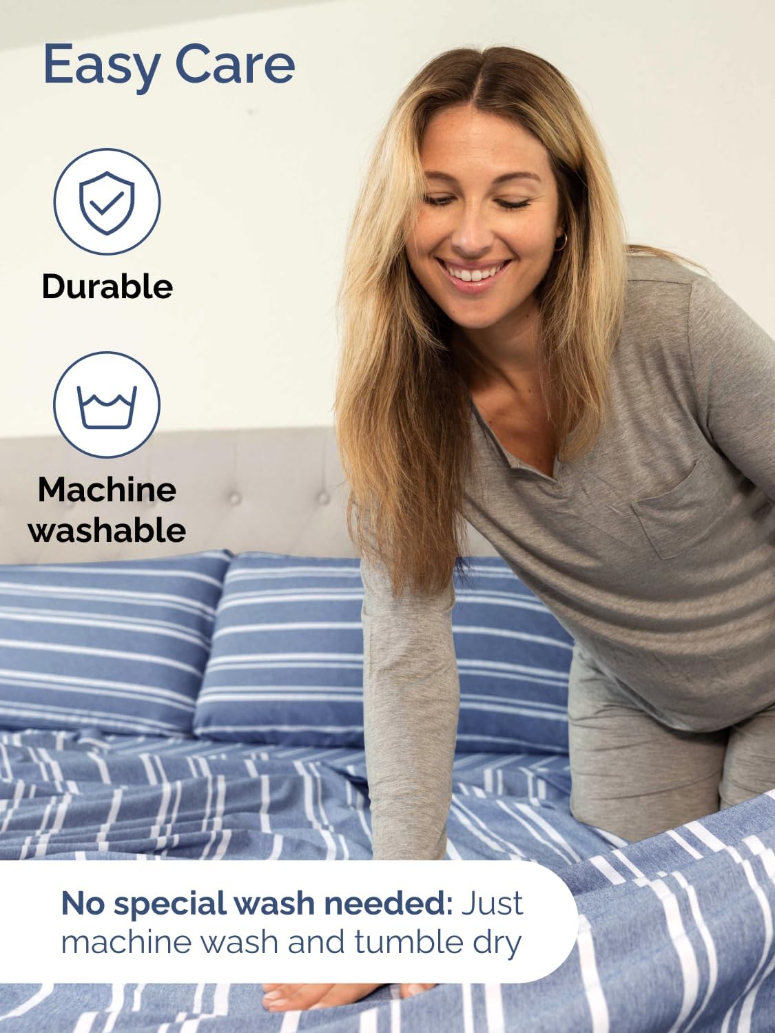 Skiennix Extra Deep Twin XL Sheet Set - 4 Piece Breathable Cooling Bedding - Soft Wrinkle-Free Blue Stripes