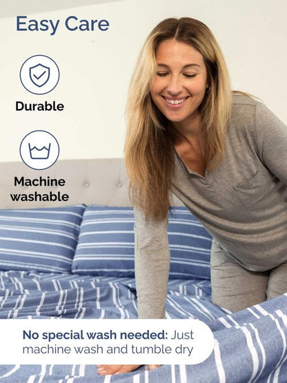 Extra Deep Cal King Sheet Set - 6 Piece Breathable and Cooling Sheets - Hotel Luxury Bedding for Women, Men, Kids & Teens - Easy Secure Fit - Soft & Wrinkle Free - Extra Deep Pockets - Blue Stripes