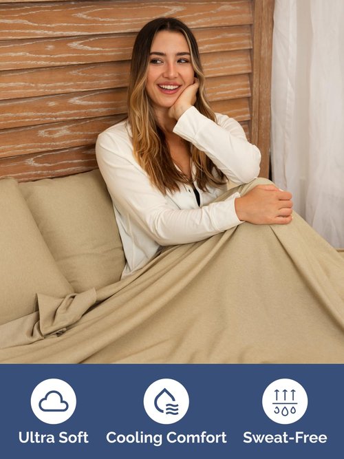 Extra Deep King Fitted Sheet - Hotel Luxury Single Fitted Sheet Only - Easily Fits 18 inch to 24 inch Mattress - Ultra Soft, Wrinkle Free with Extra Deep Pockets - Breathable & Comfy - Heathered Tan