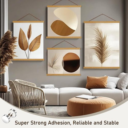 Artmag Magnetic Poster Hanger Frame - Light Wood Canvas Artwork Display | 20" Teak Wood