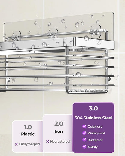 ODesign Shower Caddy - 3 Pack Stainless Steel Wall-Mounted Shelves | No Drilling, Rustproof, Silver