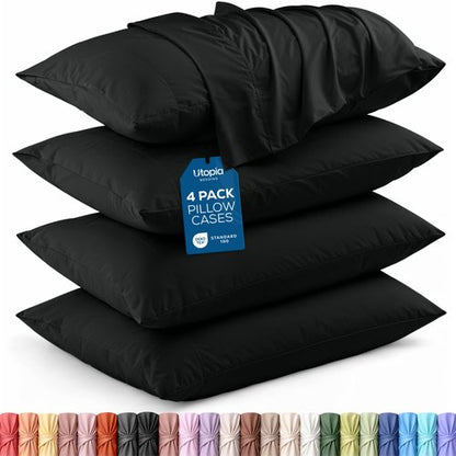 Utopia Bedding King Pillow Cases - 4 Pack - Envelope Closure - Soft Brushed Microfiber Fabric - Shrinkage and Fade Resistant Pillow Covers King Size 20 X 40 Inches (King, Black)