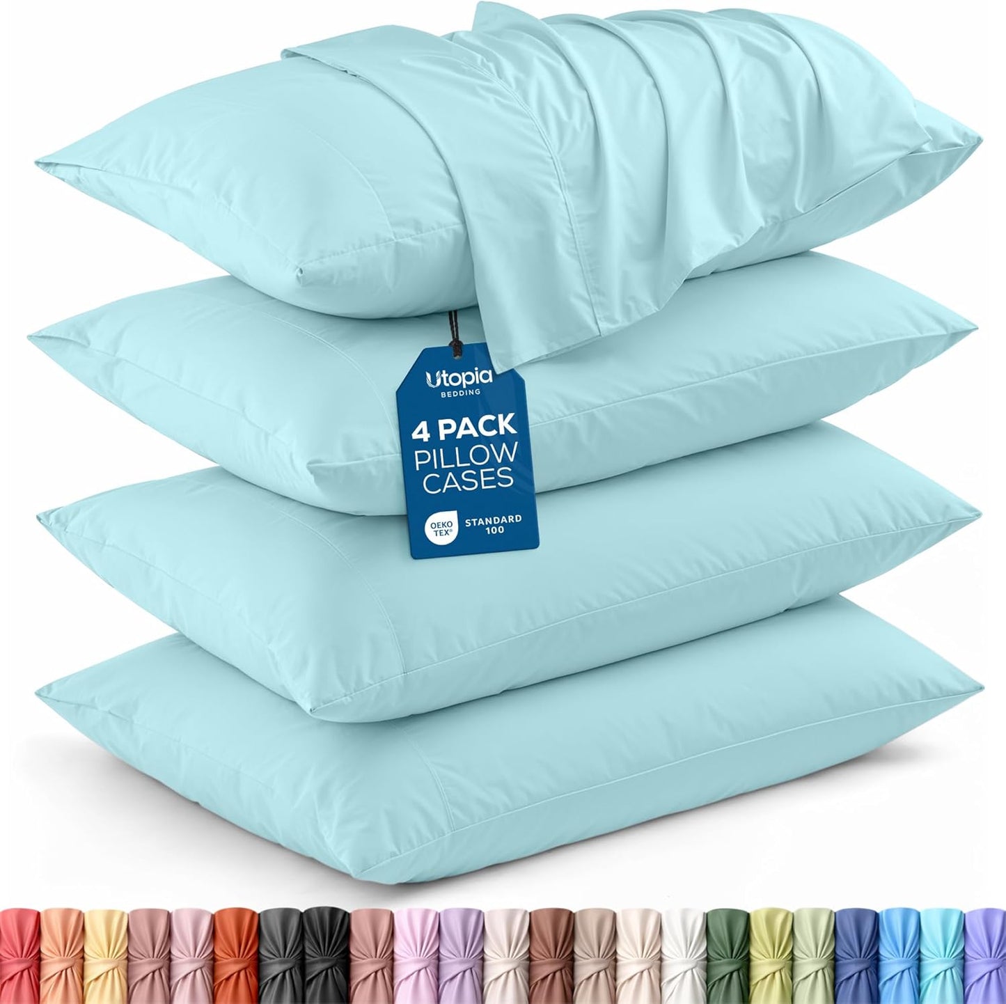 Utopia Bedding Standard Pillow Cases - Soft Brushed Microfiber - 4 Pack, Spa Blue - 20 X 26 Inches