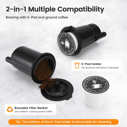 Single Serve Coffee Maker - K-Cup & Grounds, Hot/Iced Brew, 50oz Reservoir, Stainless Steel, Black