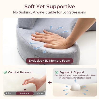 Momcozy CozyPro Nursing Pillow - All Around Lumbar & Arm Support - Safety Guard, Firm & Springy Memory Foam-Stable, Ergonomic Support, Easier Breastfeeding, Wider Cushion, Adjustable, Removable Cover