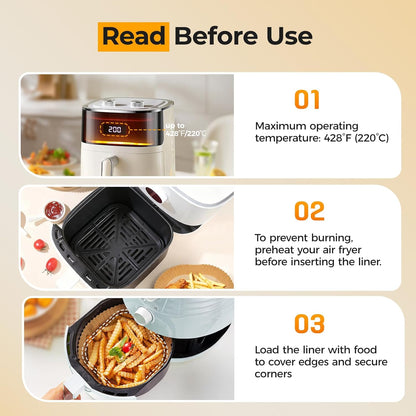 Vailnd Air Fryer Liners - 150 Pcs Heavy-Duty Unbleached Parchment Paper Sheets | Non-Stick & Grease-Resistant