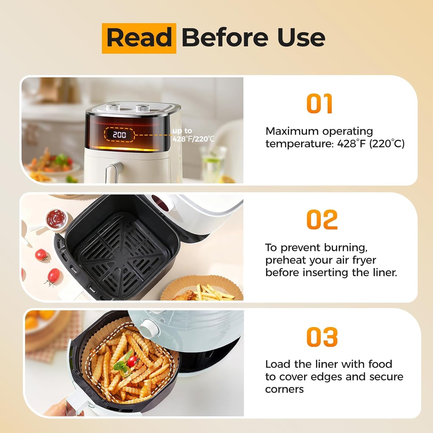 Skiennix 360 Pcs Air Fryer Liners - 8" Square Unbleached Parchment Paper, Non-Stick & Leakproof