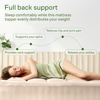 Skiennix Ultra Soft Queen Size Mattress Topper - Bamboo Viscose Pillow Top for Full Body Support | Naturally Cooling, Beige