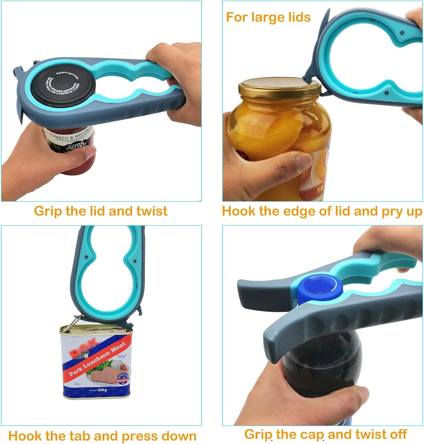 Skiennix Jar Opener - 5-in-1 Bottle Opener with Rubber Grip Pad for Seniors & Arthritis Relief