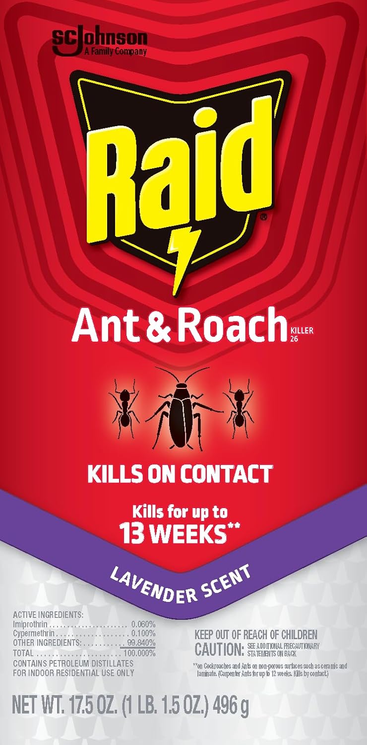 Raid Ant & Roach Killer Spray - Long-Lasting Lavender Scent, 17.5 oz | Pack of 2