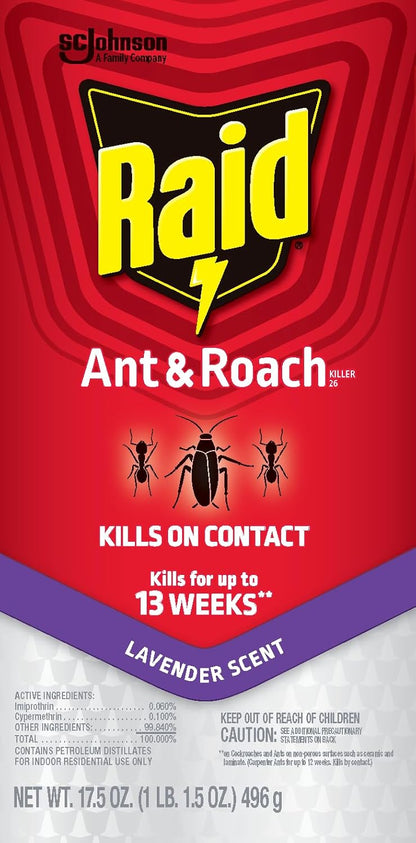 Raid Ant & Roach Killer Spray - Long-Lasting Lavender Scent, 17.5 oz | Pack of 2