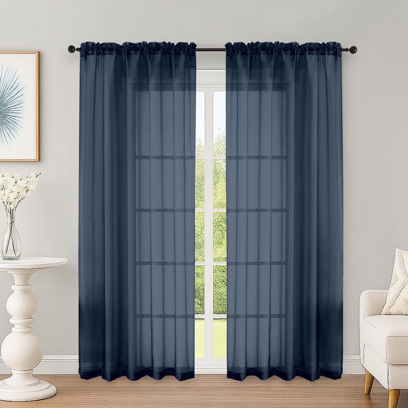 OWENIE Navy Blue Sheer Curtains 72 Inches Long 2 Panels Set, Transparent Voile Sheer Curtain for Living Room Bedroom Window Sliding Glass Door Treatment, 59 x 72 Inch, Navy Blue