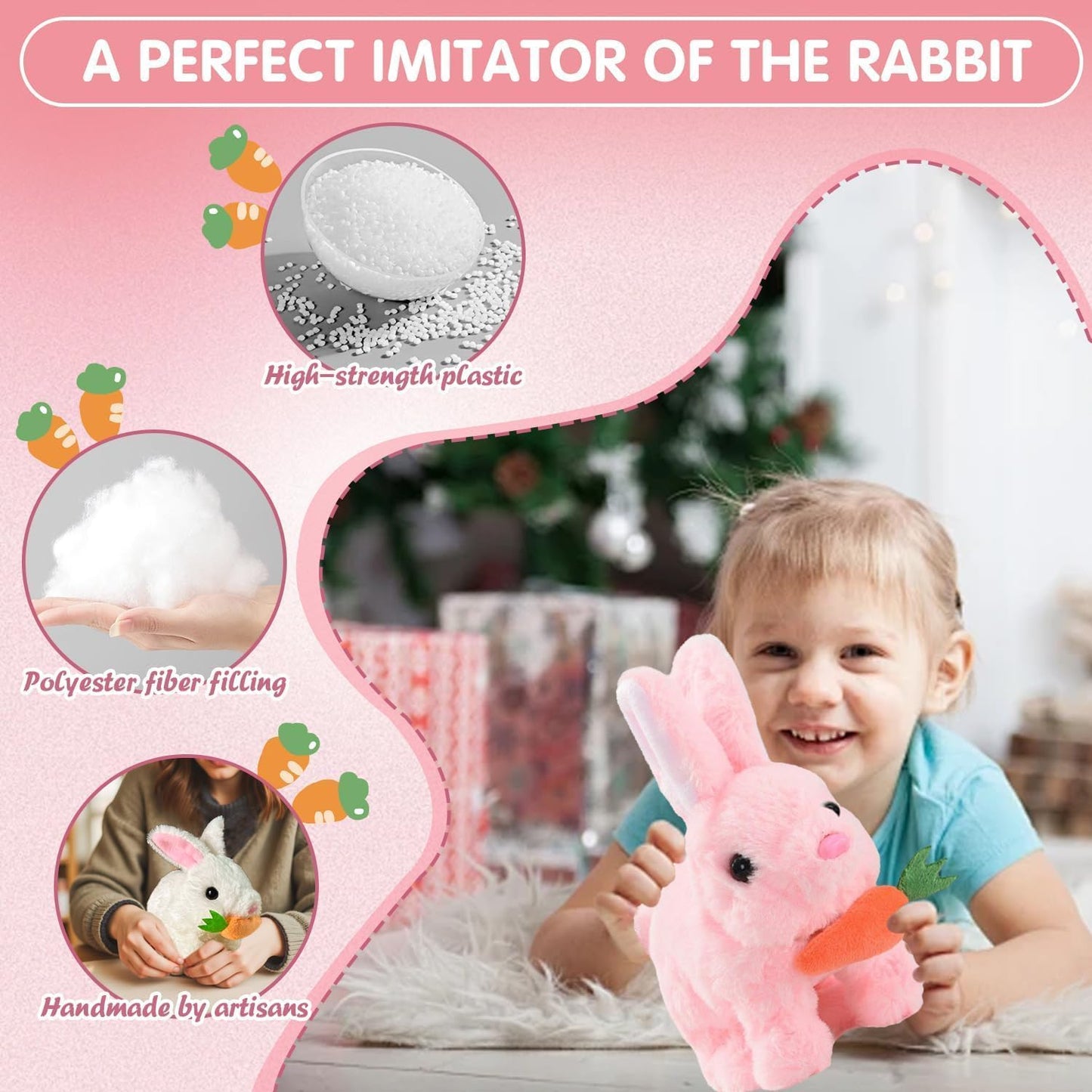 Bunny Realistic Hopping Rabbit Toy - Interactive Easter Bunny with Twitching Ears (Brown)