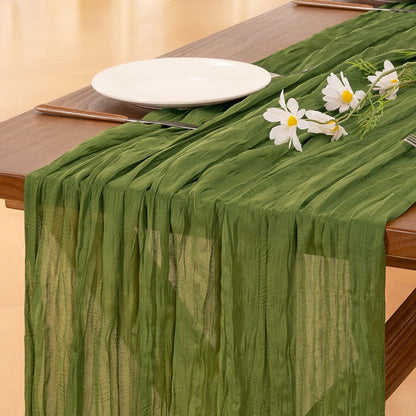 Socomi Cheesecloth Table Runner - 120 Inch Boho Rustic Green for Weddings, Parties & Home Decor