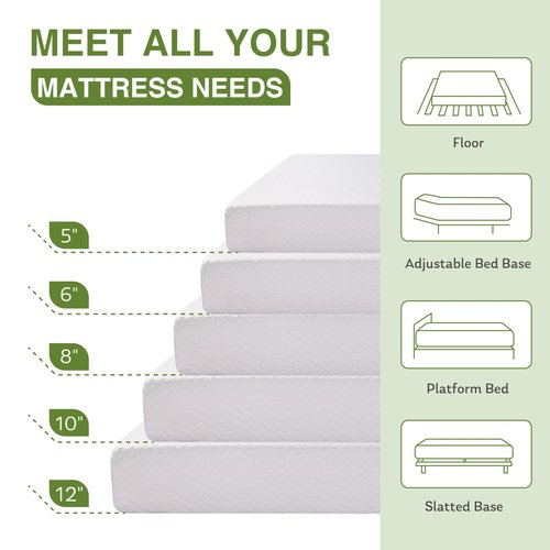 EGOHOME 10 Inch Queen Mattress, Memory Foam Mattress in a Box with Cooling Green Tea Gel, Relieve Pressure with Medium Firm Support, CertiPUR-US Certified, 80''L x 60''W, White