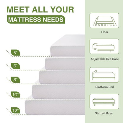EGOHOME 10 Inch Queen Mattress, Memory Foam Mattress in a Box with Cooling Green Tea Gel, Relieve Pressure with Medium Firm Support, CertiPUR-US Certified, 80''L x 60''W, White